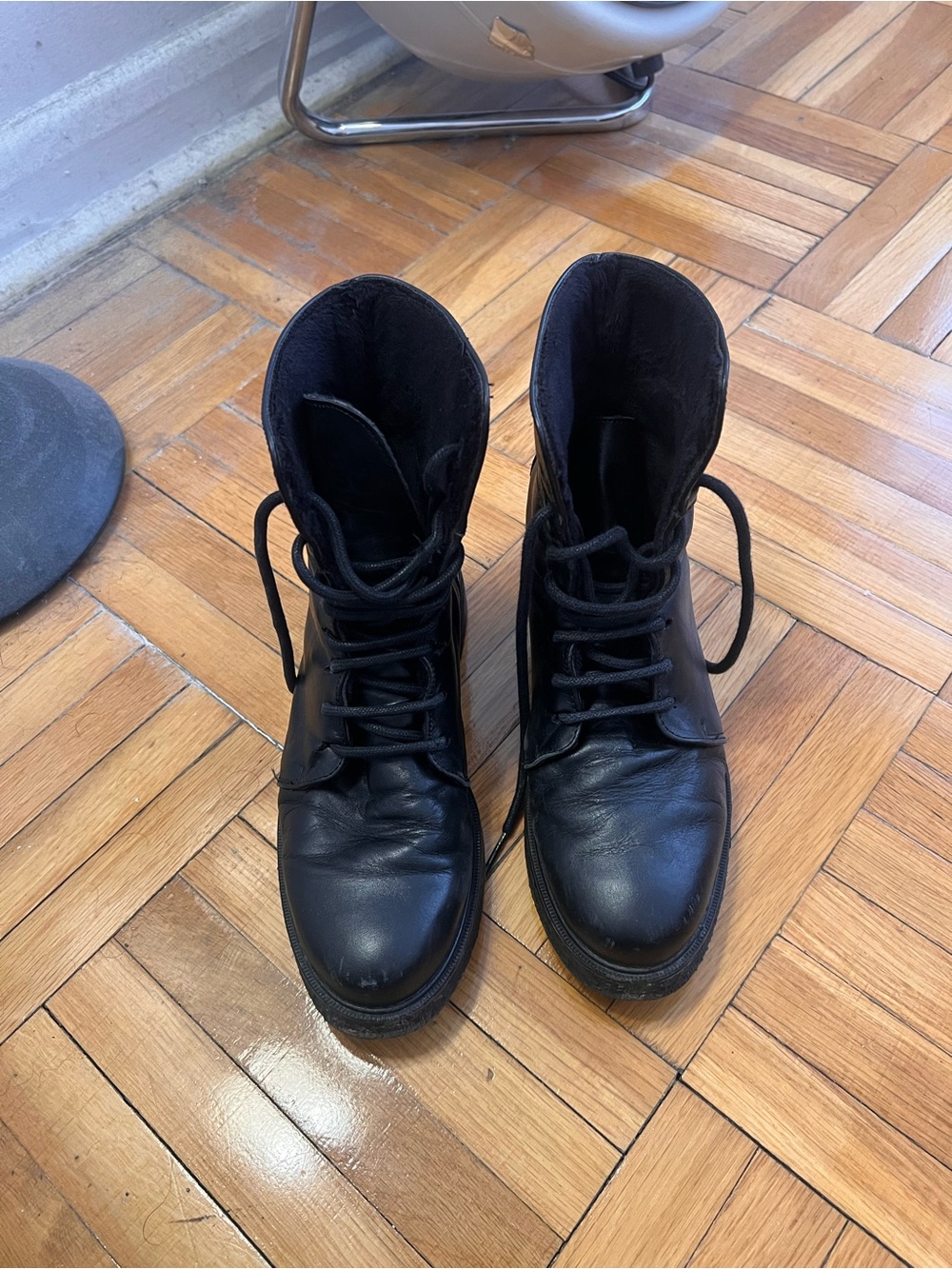 Classic Black Leather Lace-Up Ankle Booties